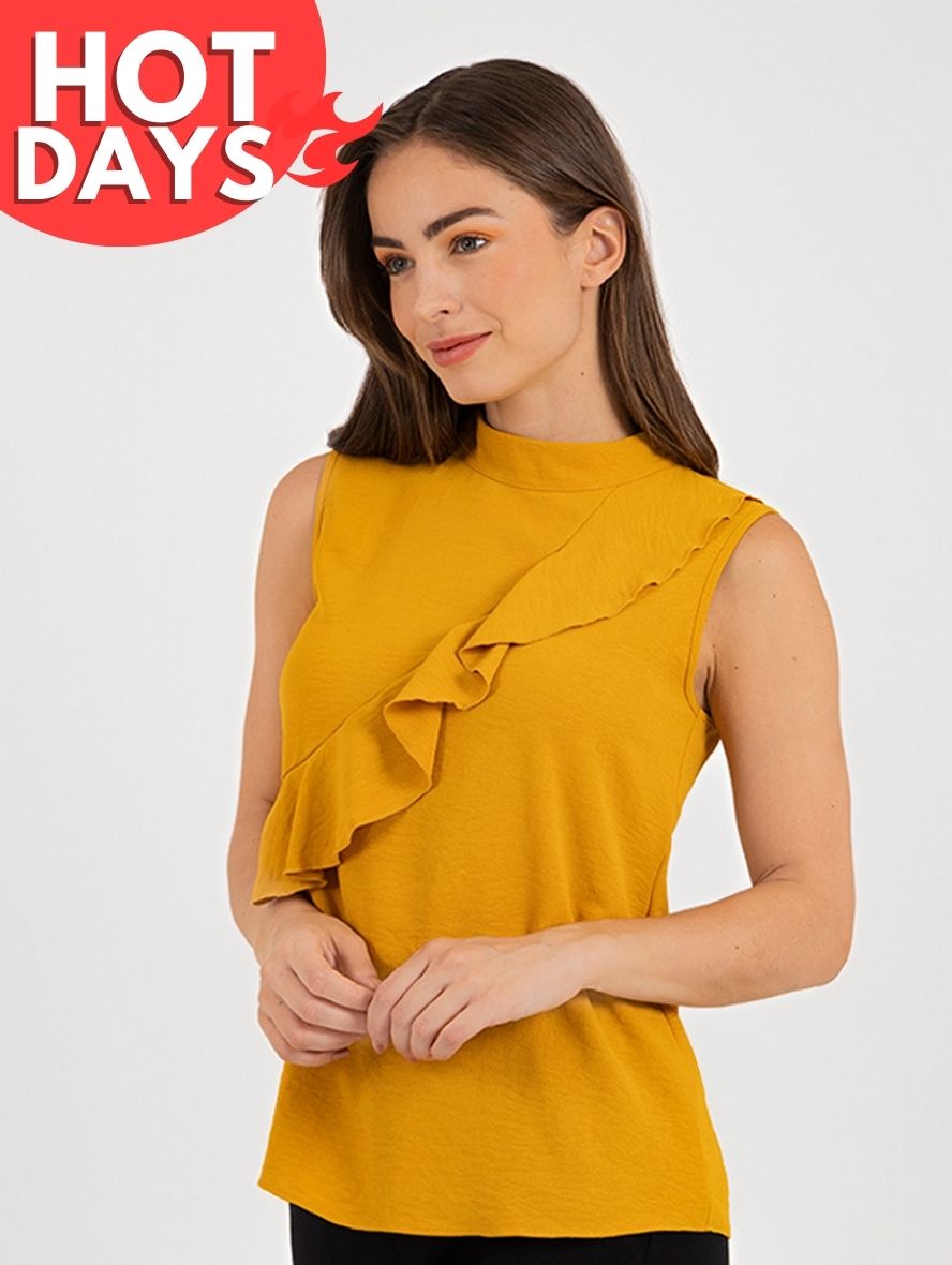 Blusa con elástico en dobladillo para efecto globo sin mangas (chedrón y blanco)