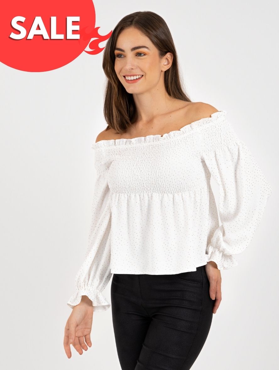 Blusa manga corta color plata en tejido de punto con hilo lurex