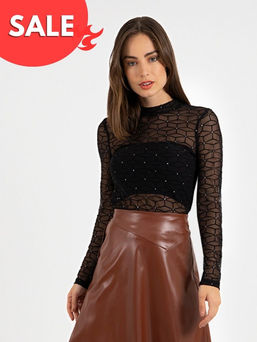 Vestido de escote redondo con manga larga y estampado de animal print