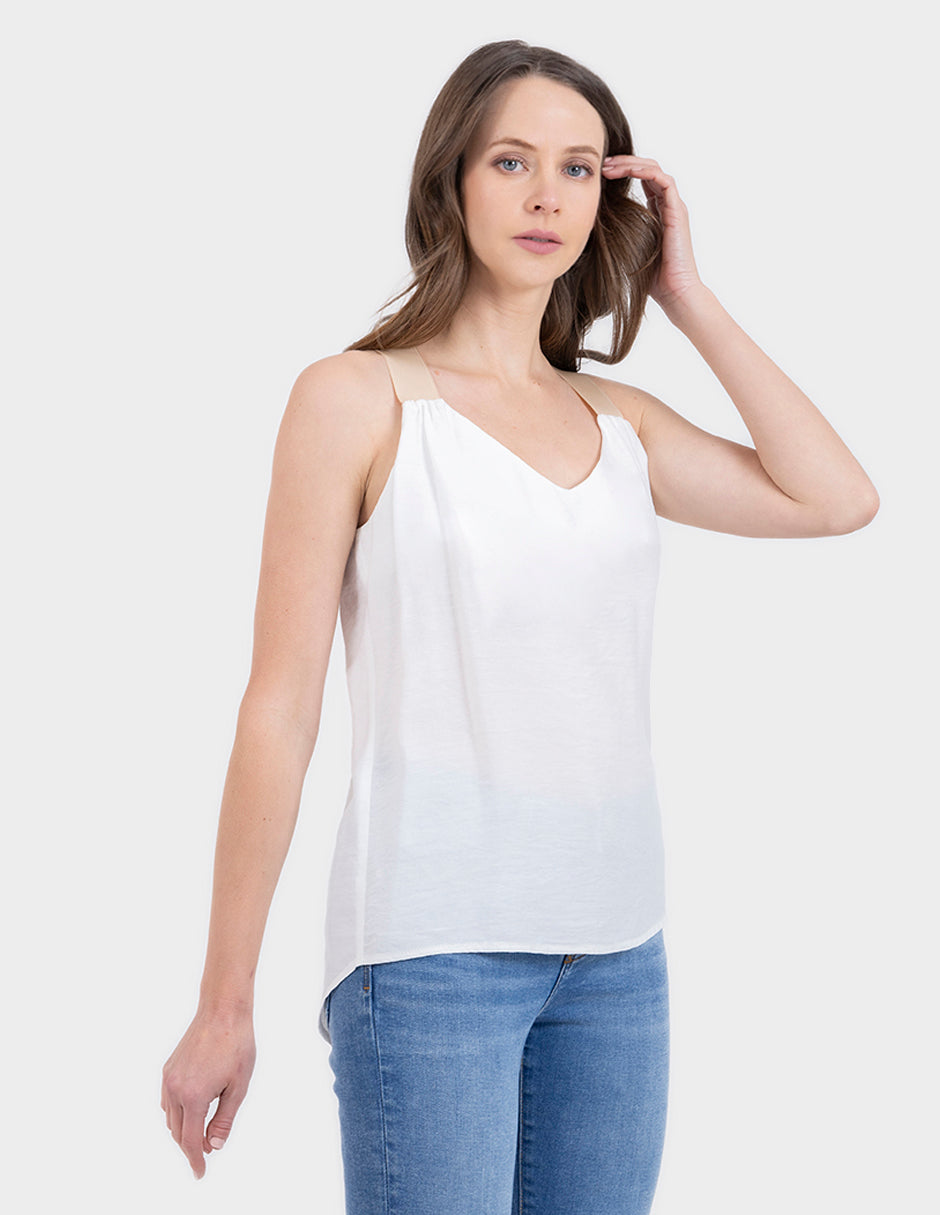 Blusa blanca sin mangas con tirantes en contraste color crema GRUPO SALSA SA de CV