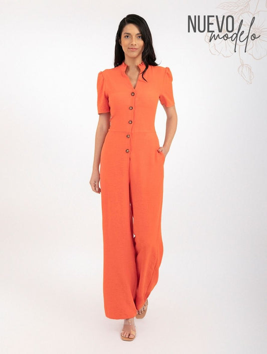 Jumpsuit largo color naranja  con cuello tipo lechuga