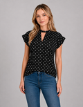 Blusa negra de dots con manga corta y detalle en cuello