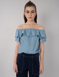 Blusa azul off shoulder