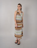 Vestido multicolor largo con detalle de cinta