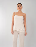 Blusa beige de tirantes con detalle de líneas (Conjunto)