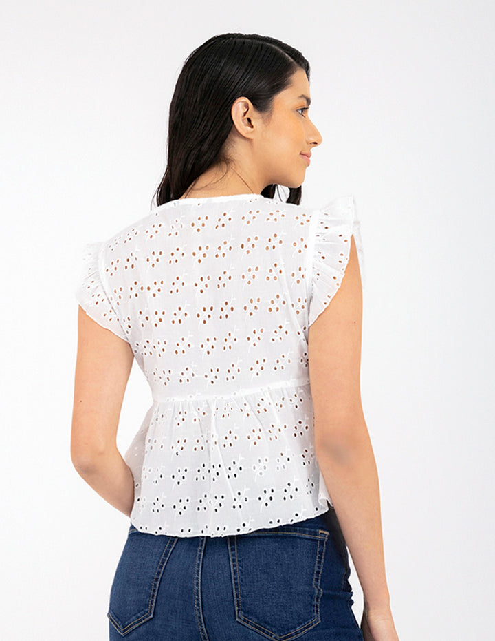 Blusa de encaje de popelina bordada con diseño floral