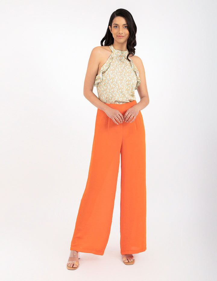 Pantalón naranja con pinzas y tela ligera (Conjunto)