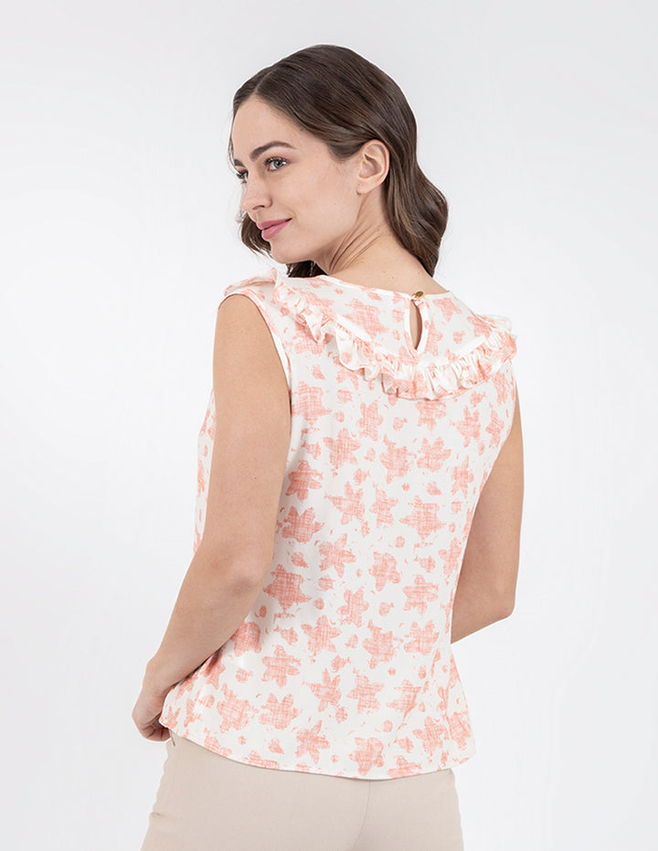 Blusa sin mangas con estampado y detalle en cuello