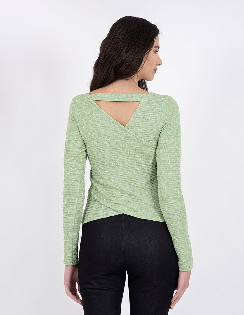 Blusa verde de manga larga con detalles de brillo