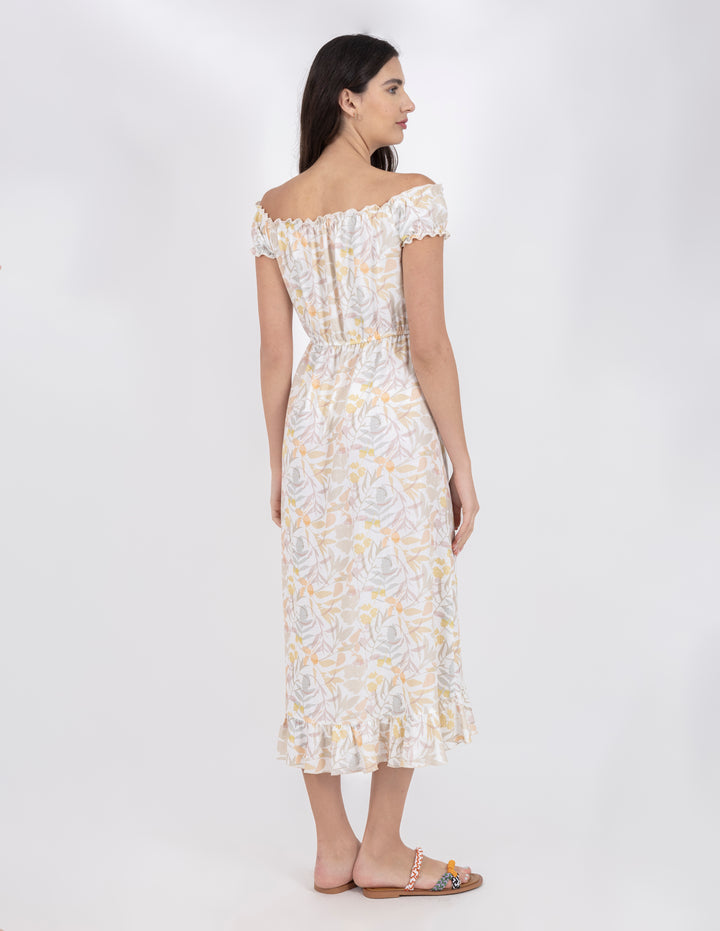 Vestido asimétrico estampado con cinta en la cintura