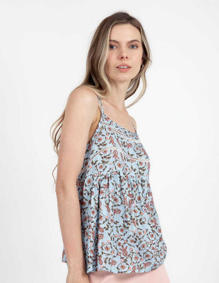 Blusa azul de tirantes estampada