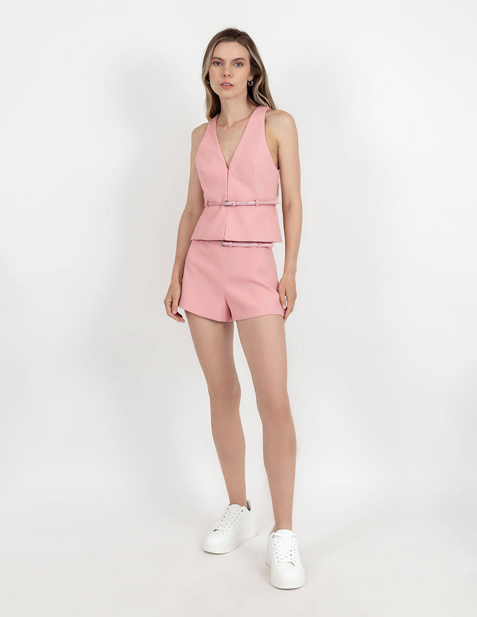 Short rosa de vestir con cinturón (Conjunto)