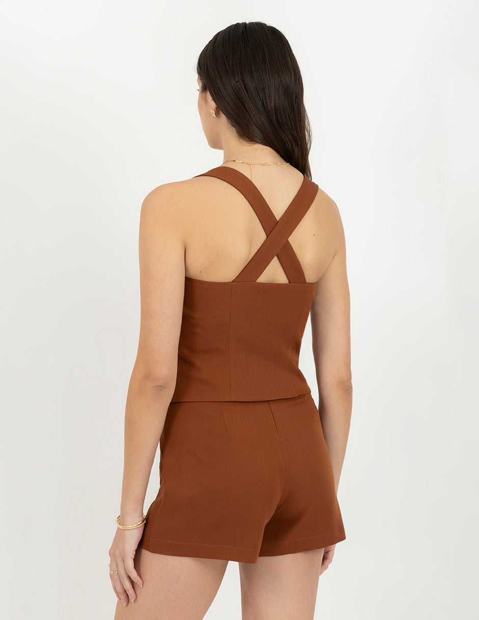 Blusa de tirantes café estilo fit