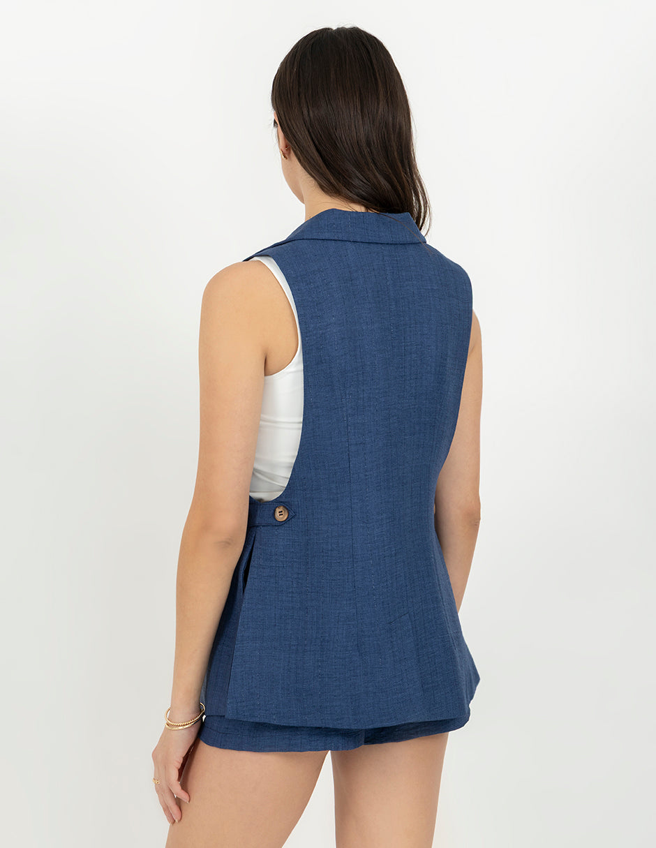 Chaleco de vestir tipo blazer (disponible en azul y beige)