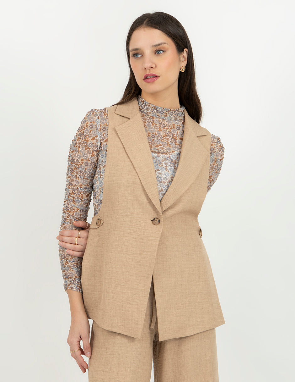 Chaleco de vestir tipo blazer (disponible en azul y beige)