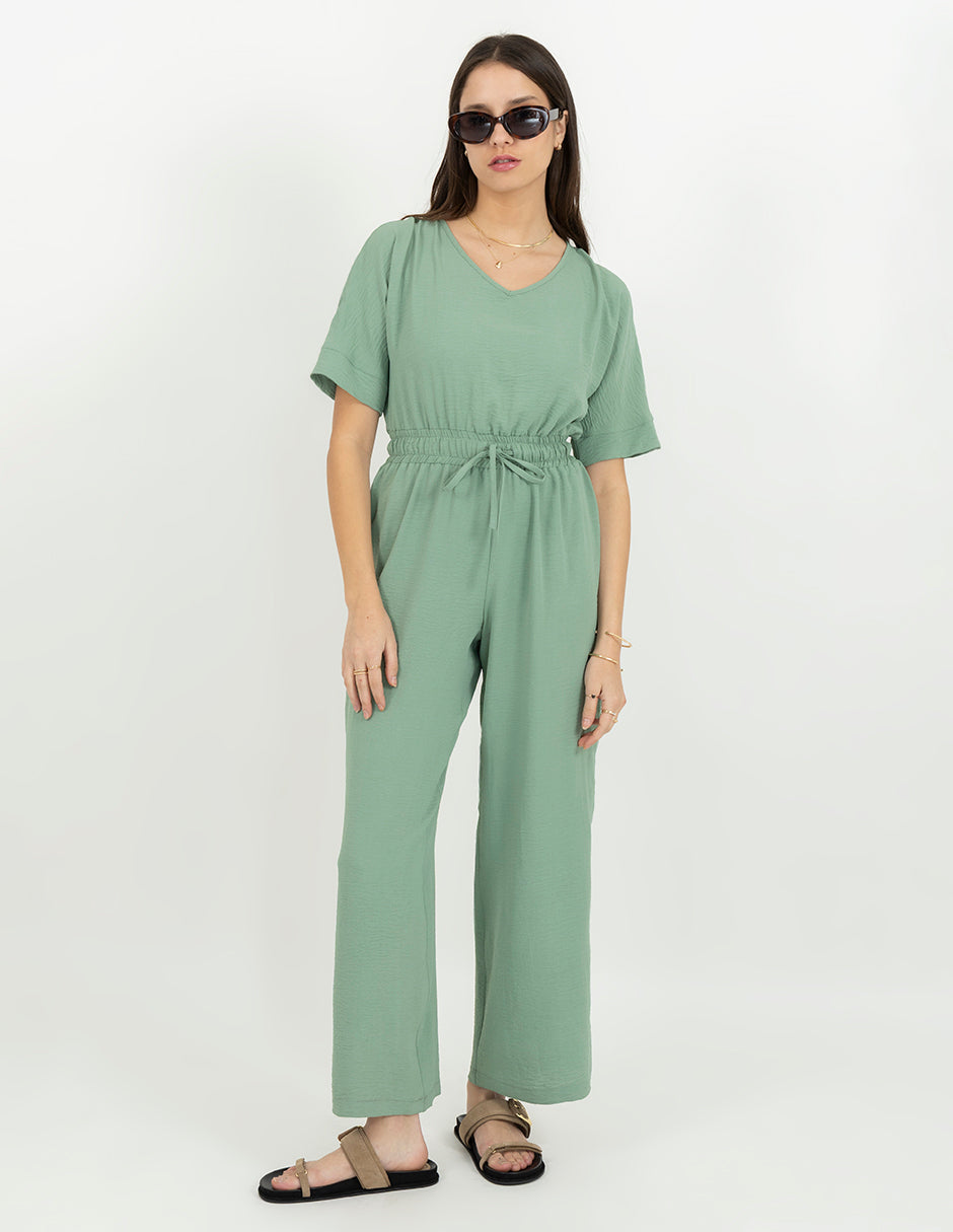 Jumpsuit verde agua con smock en cintura
