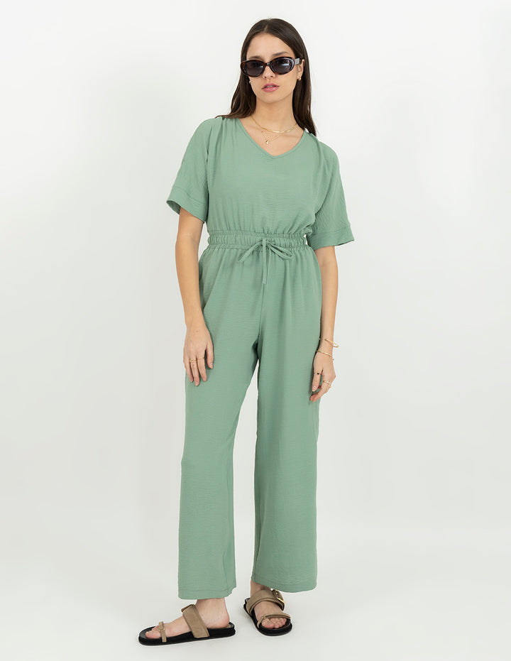 Jumpsuit verde agua con smock en cintura