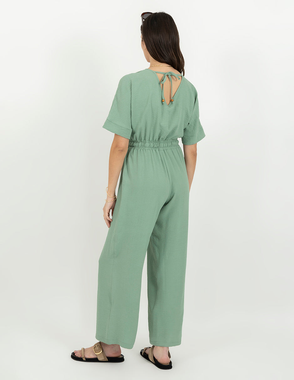 Jumpsuit verde agua con smock en cintura