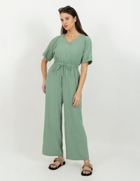 Jumpsuit verde agua con smock en cintura