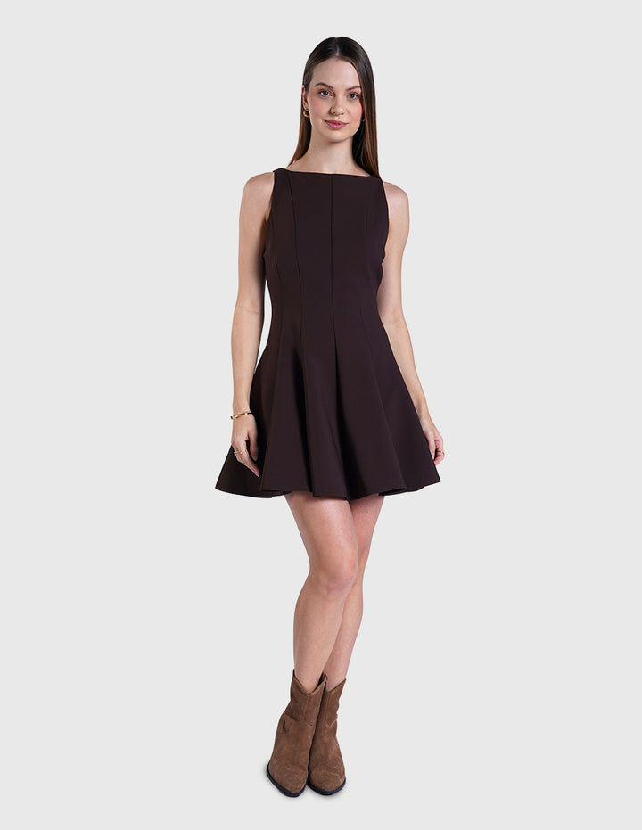 Vestido café línea A sin mangas