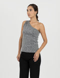 Blusa plateada asimétrica estampada con brillos