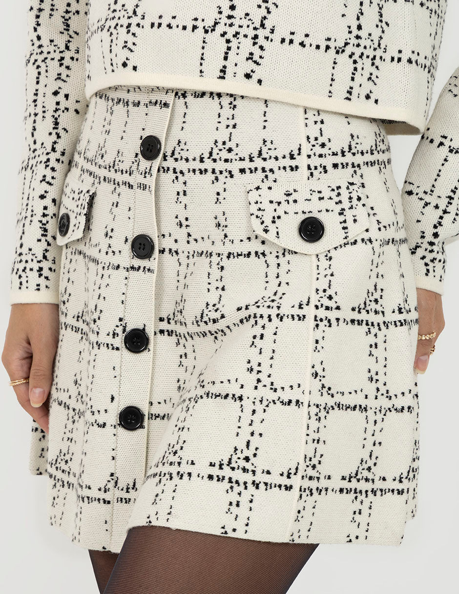 Falda de botones de estampado geométrico (Conjunto)