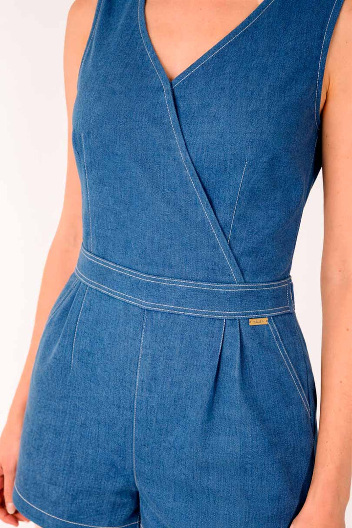 Jumpsuit corto rosa y azul demin