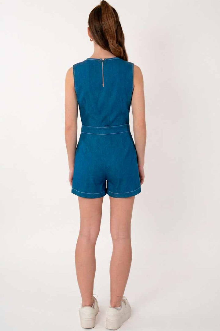 Jumpsuit corto rosa y azul demin