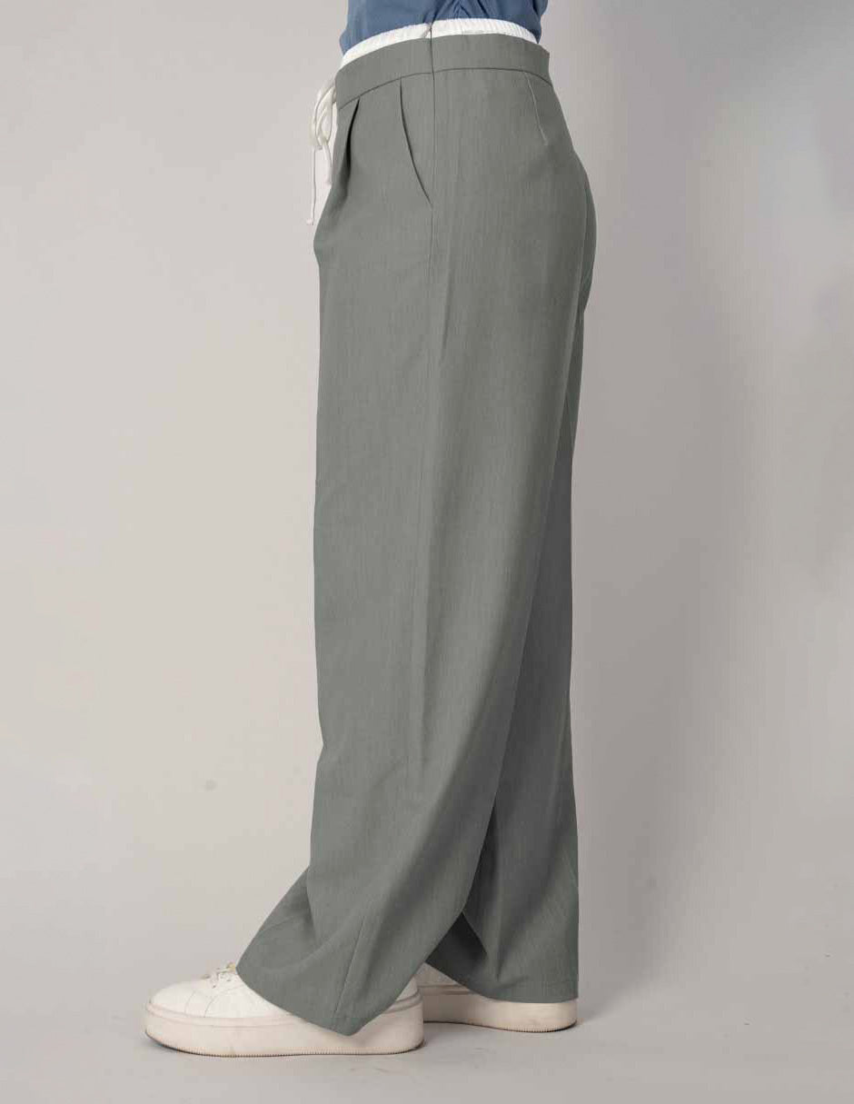 Pantalón relajado gris con jareta en la cintura