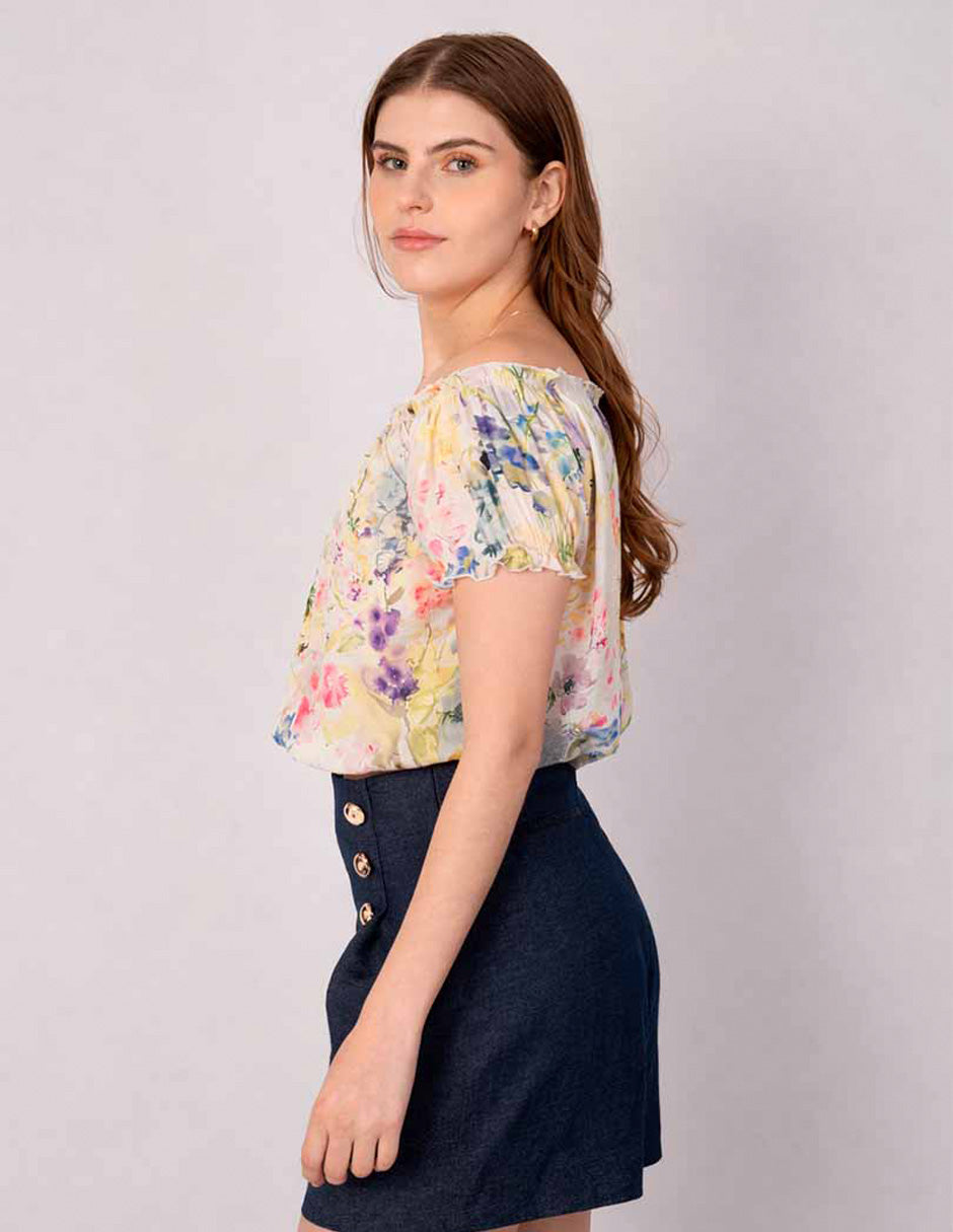 Blusa estampada off shoulders