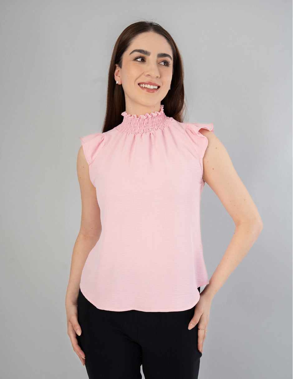Blusa con smock en cuello (disponible en ivory/ rosa)