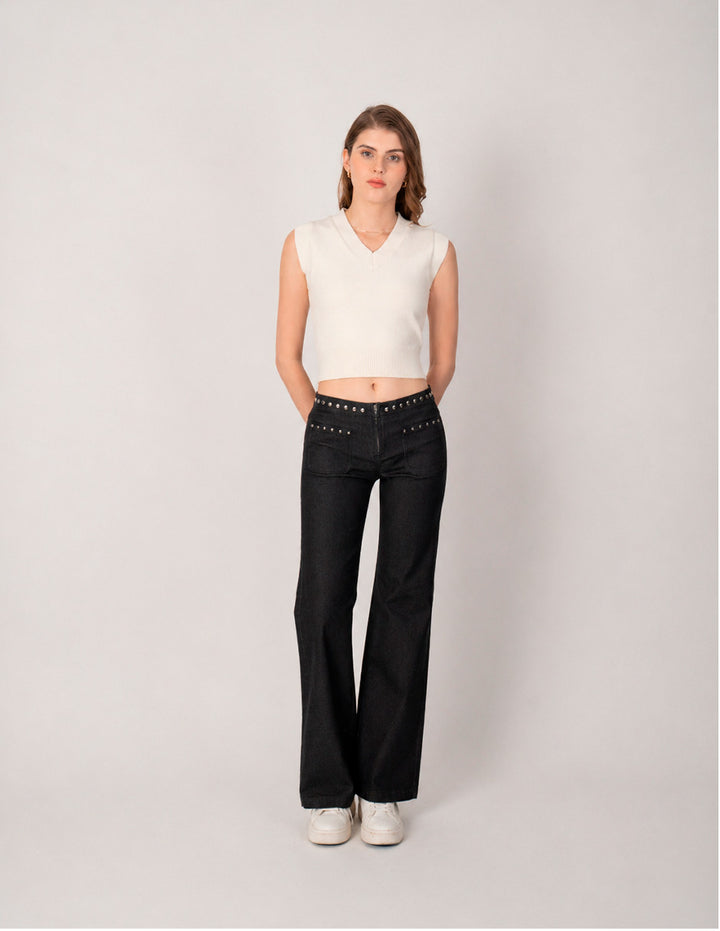 Blusa tipo top ivory con cuello V