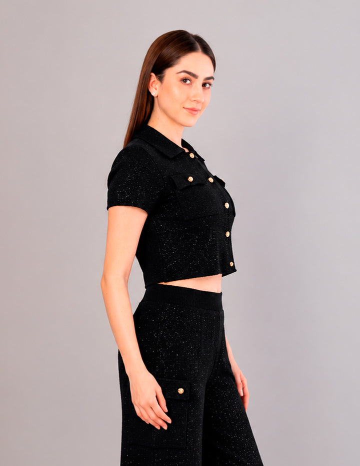 Blusa de tejido de punto, disponible en negro y beige  (Conjunto)