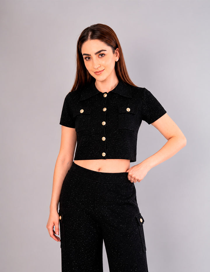 Blusa de tejido de punto, disponible en negro y beige  (Conjunto)