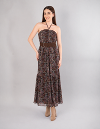 Vestido estampado café tipo halter