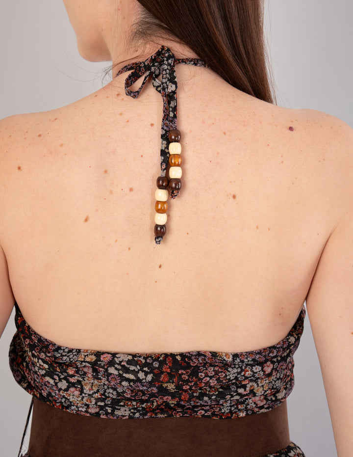 Vestido estampado café tipo halter