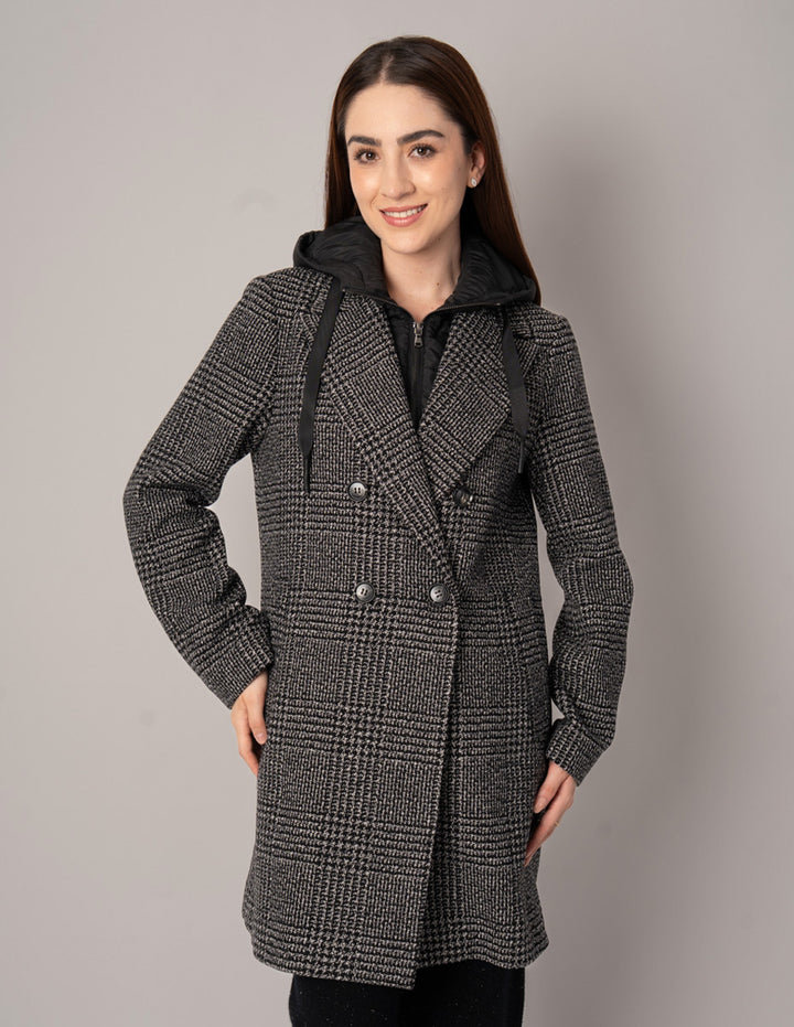 Abrigo largo con botones y capucha (disponible en negro y gris)