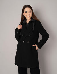 Abrigo largo con botones y capucha (disponible en negro y gris)