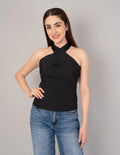Blusa negra halter con brillos