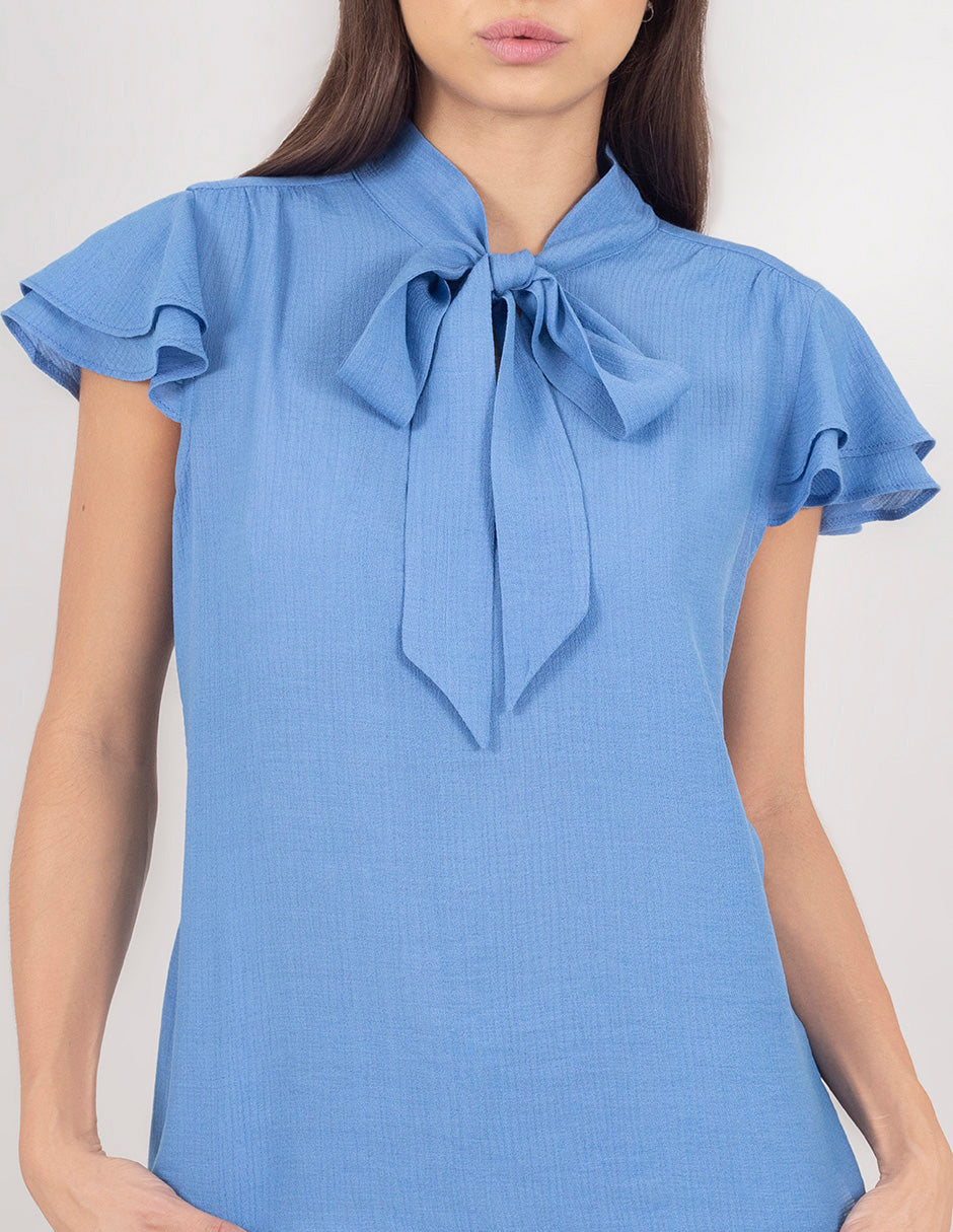 Blusa con moño enfrente (disponible en coral y azul)