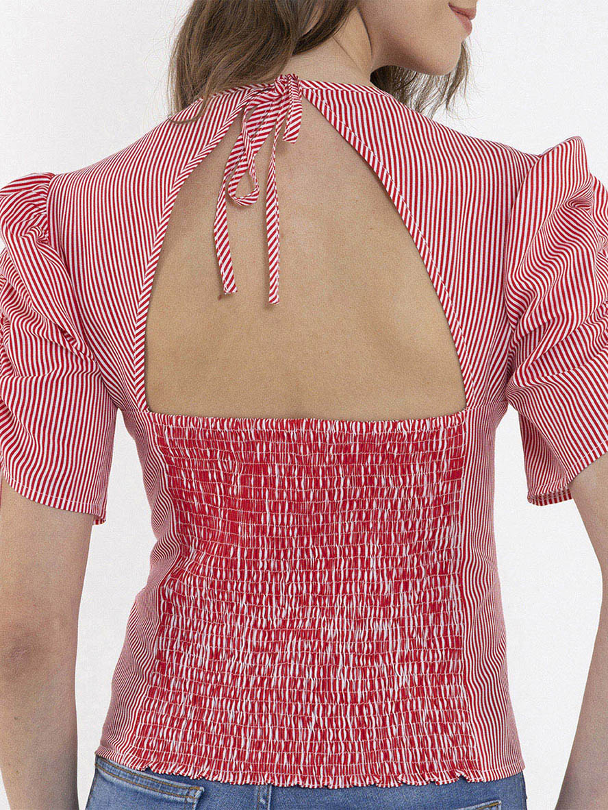 Blusa de popelina rojo con escote trasero