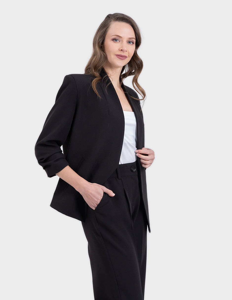 Saco de vestir elegante con detalle de plisado (Conjunto) Disponible en negro y blanco