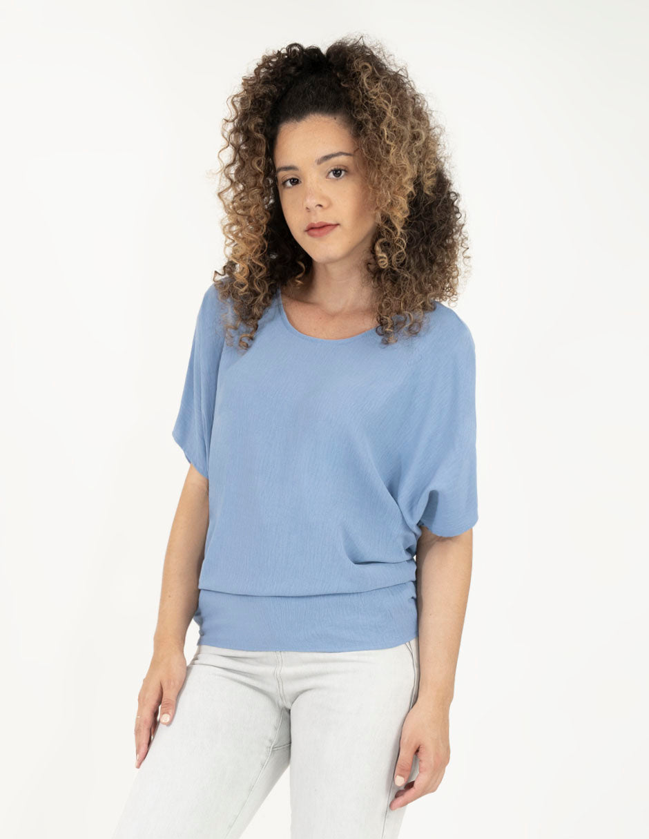 Blusa amplia con detalle de cinta en espalda  (azul y beige)