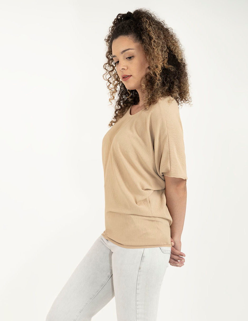 Blusa amplia con detalle de cinta en espalda  (azul y beige)