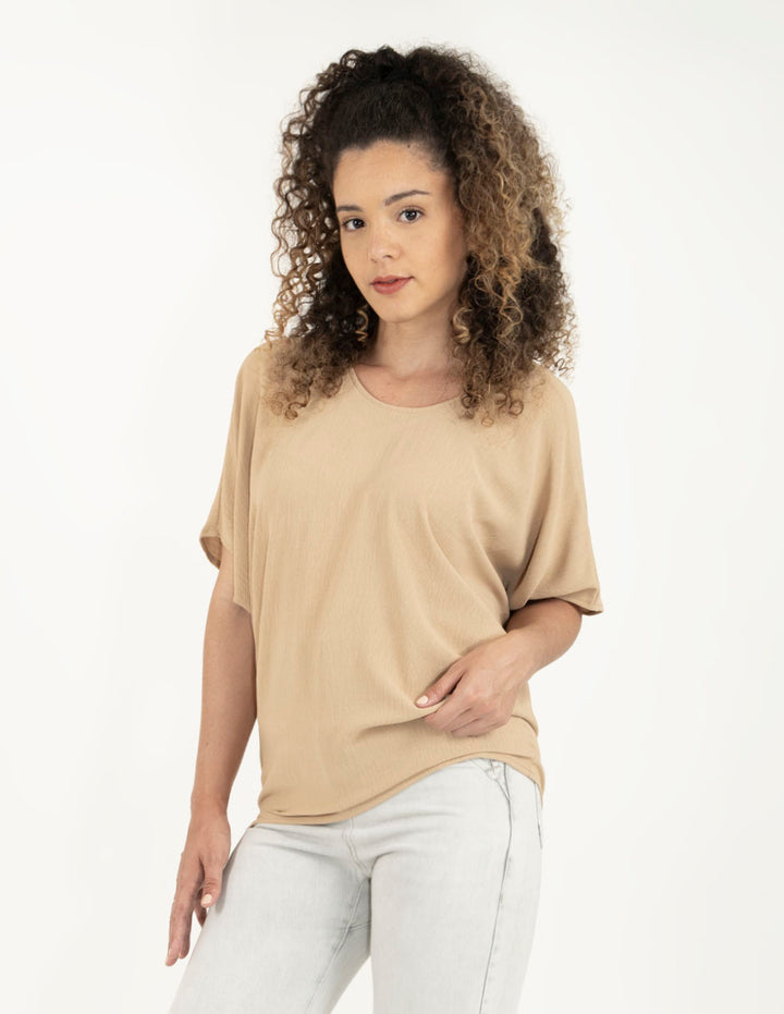 Blusa amplia con detalle de cinta en espalda  (azul y beige)