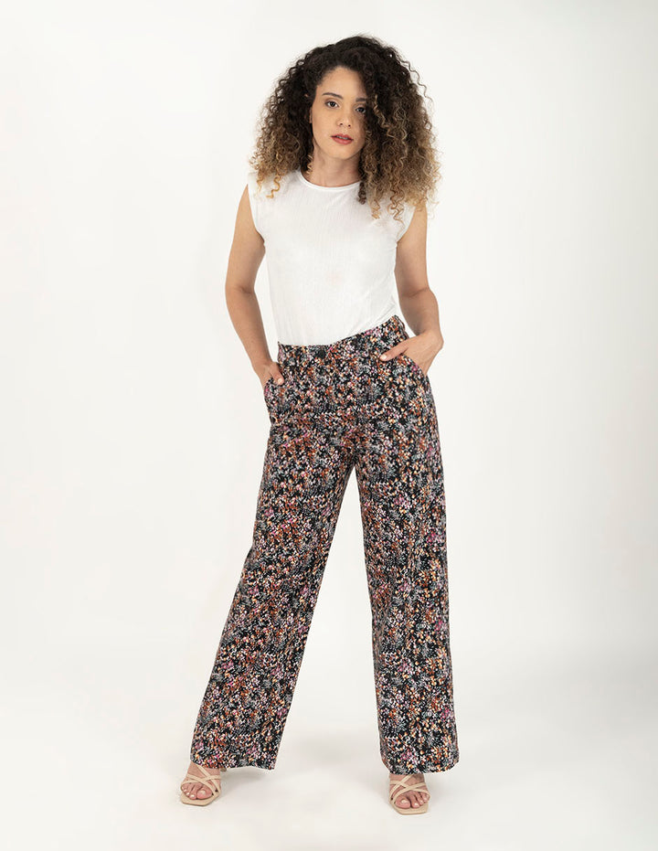 Pantalón de vestir estampado con bolsas laterales y corte recto (CONJUNTO)