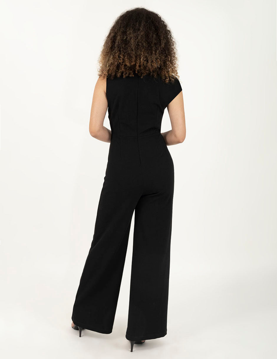 Jumpsuit largo de mangas asimétricas de corte recto (negro y beige)