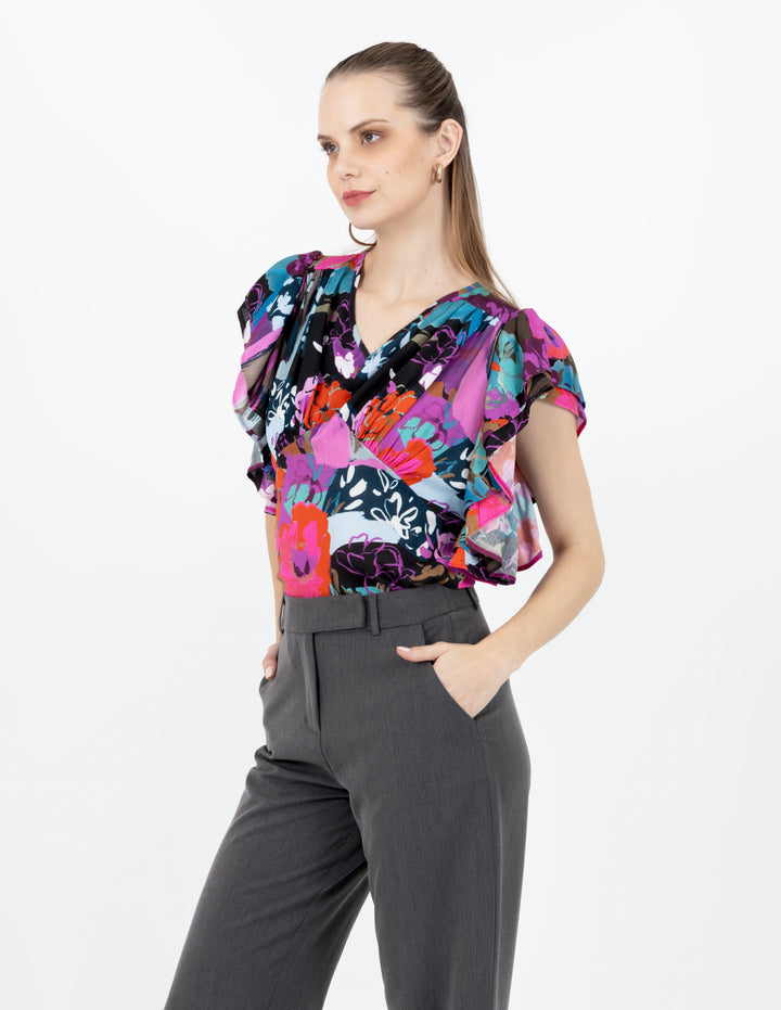 Blusa multicolor de manga corta