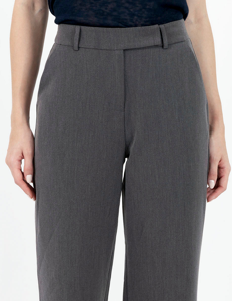 Pantalón de vestir básico gris jaspe con detalle de cruce