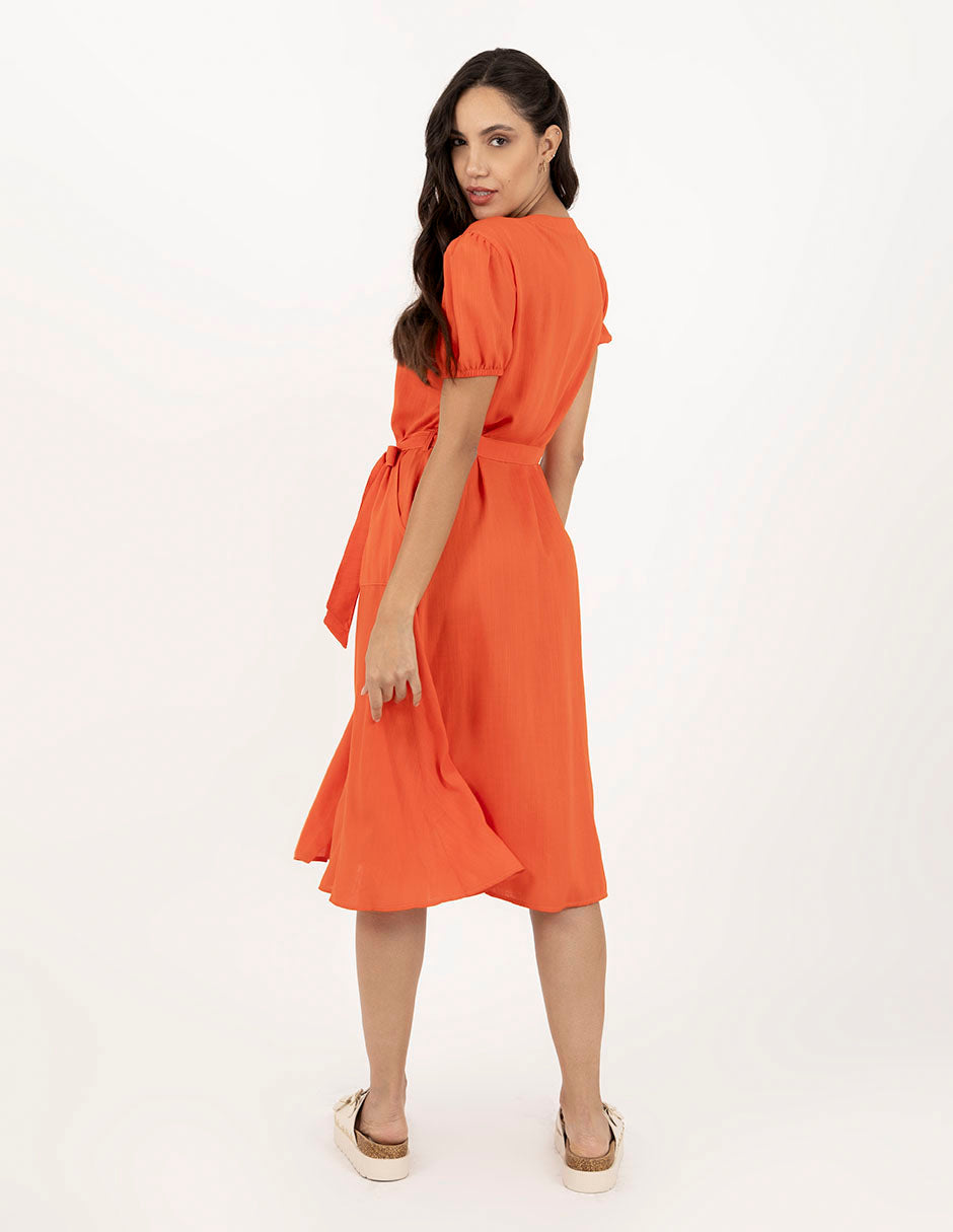 Vestido naranja  escote V con botones